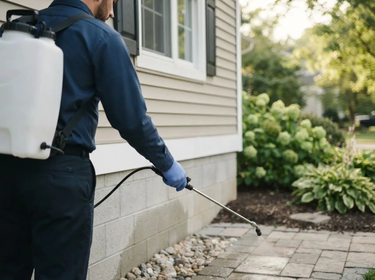 Pest control technician inspecting a home in Tonkawa, OK